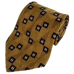 Bill Blass Black Label Gold Neat Geometric Diamond Silk Necktie Made in USA 59x4